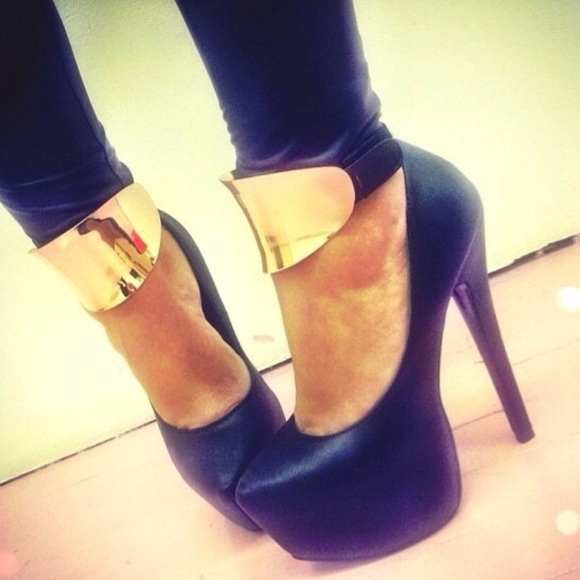 Bumper Shoes - SEXY ANKLE GOLD CUFF HIGH HEEL SHOES